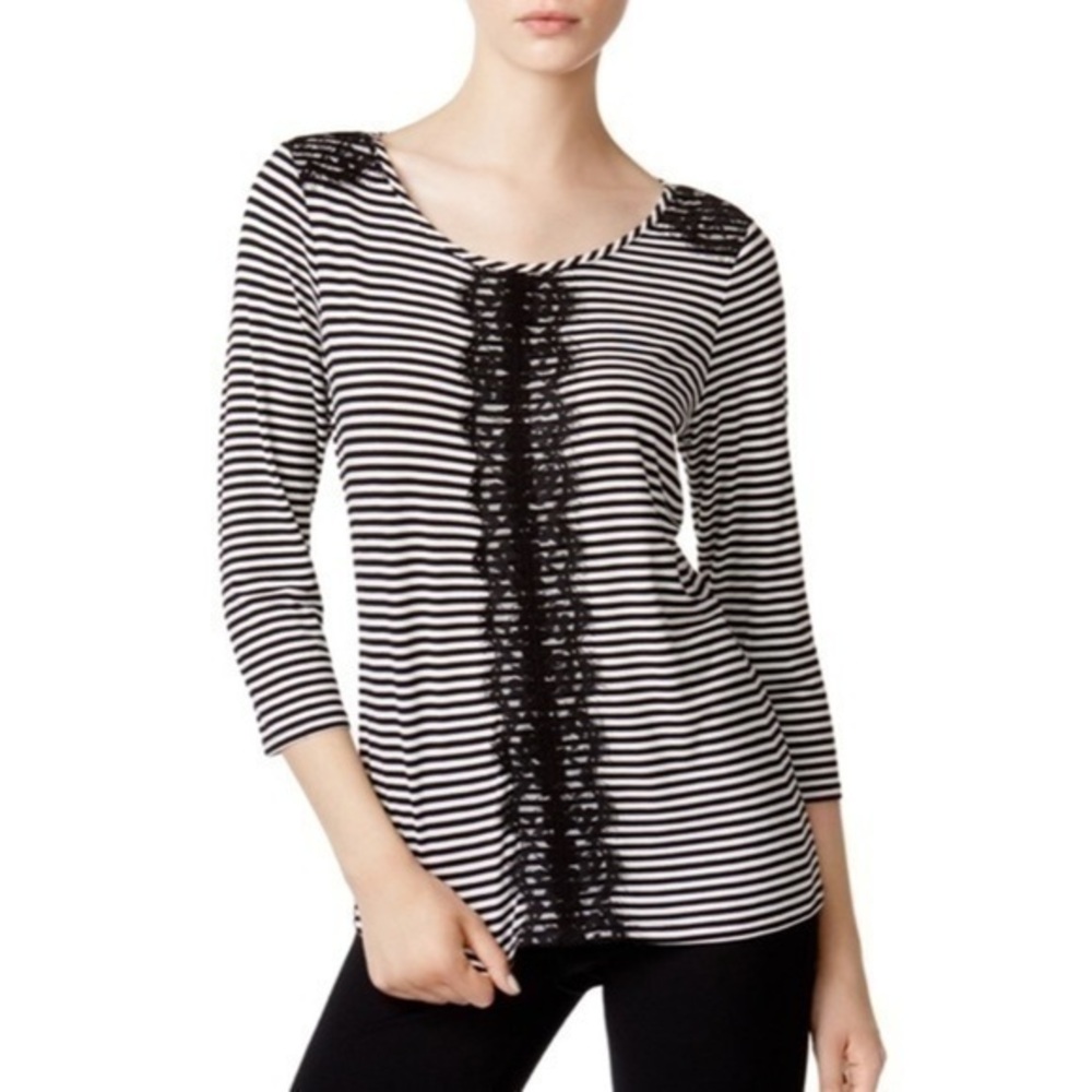 Maison Jules Womens Lace Trim Knit Blouse